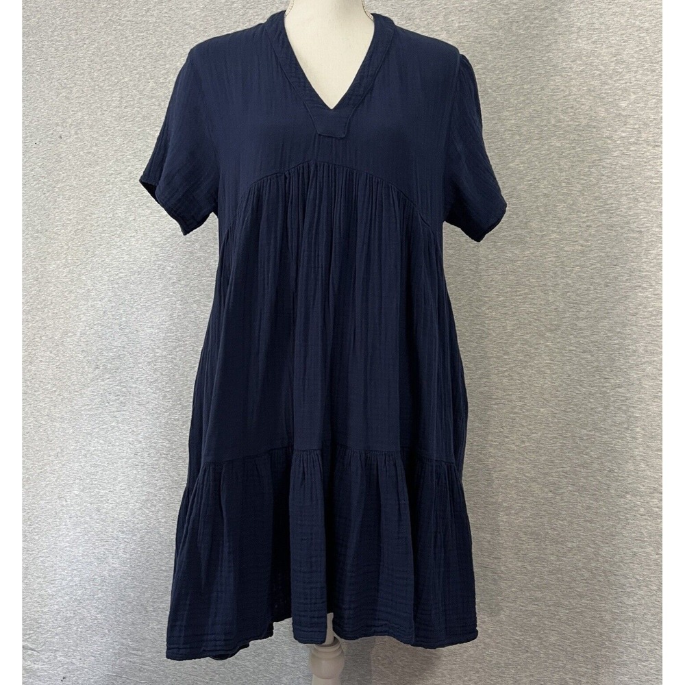 9Seed Dress Womens Small Navy Blue El Matador Gauze Tiered Boho Beach Oversized